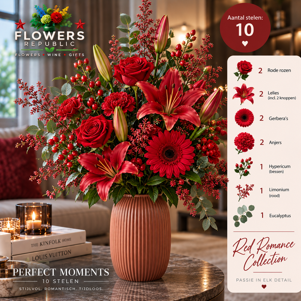 Red Velvet Collectie | Kunstbloemen | Small, Medium, Large, Excellence XL