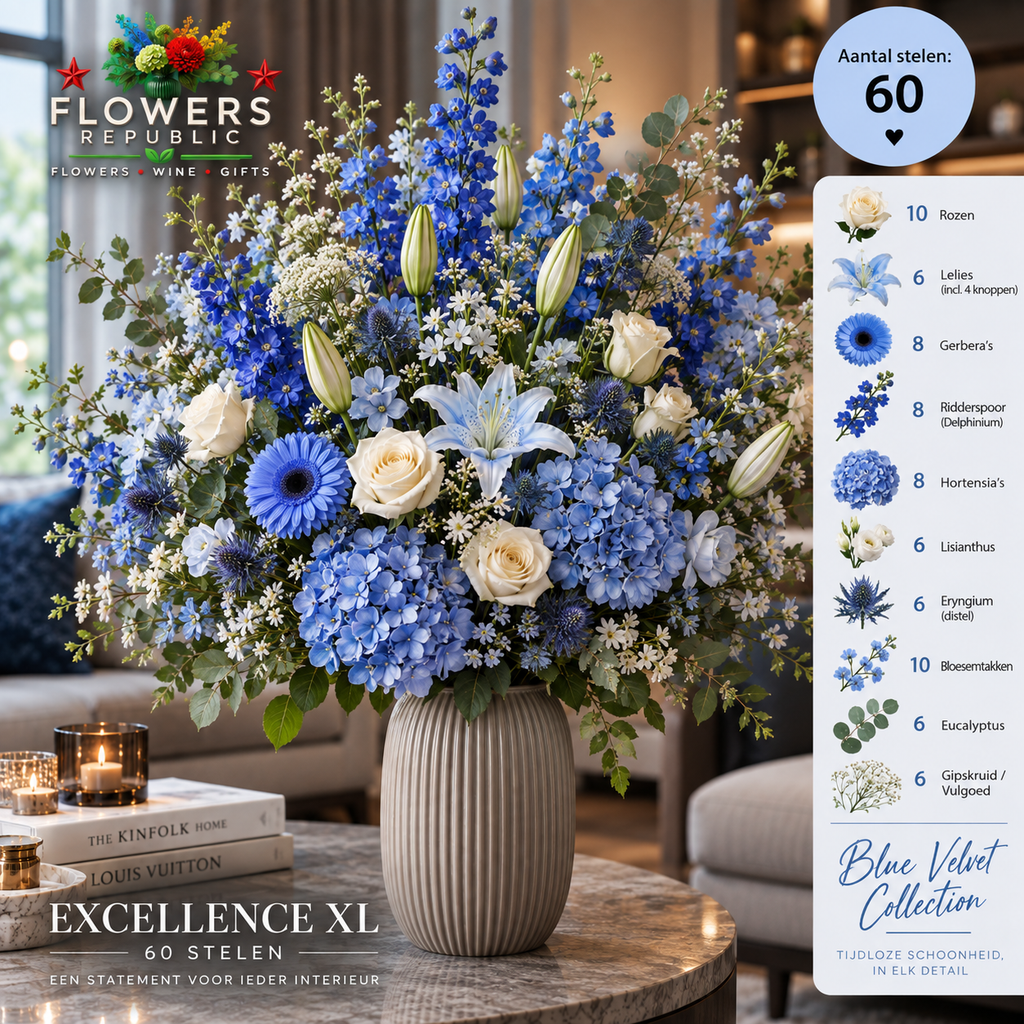 Blue Velvet Collectie | Kunstbloemen | Small, Medium, Large, Excellence XL