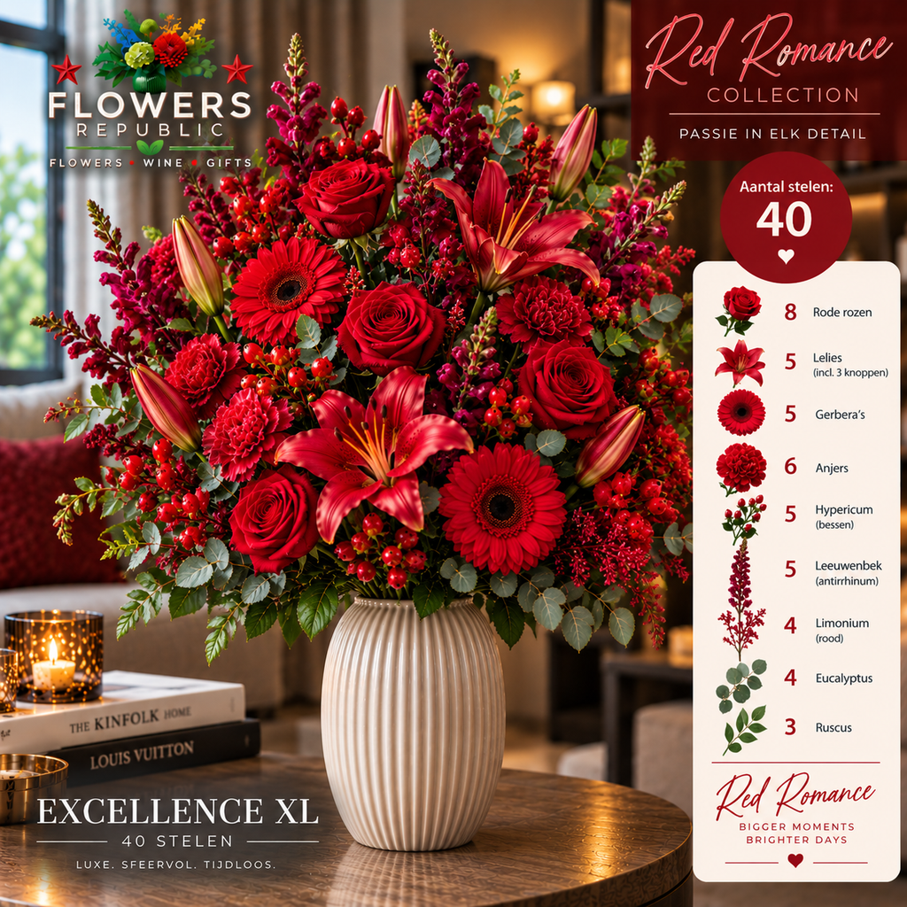 Red Velvet Collectie | Kunstbloemen | Small, Medium, Large, Excellence XL