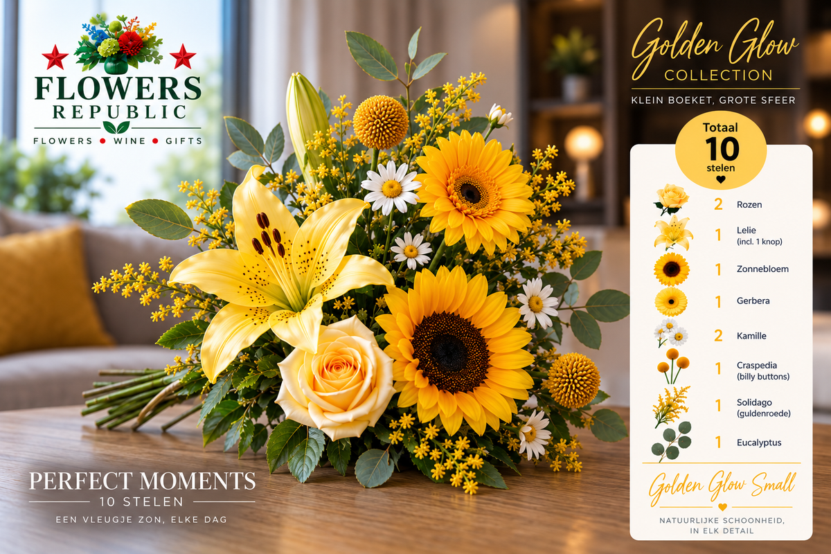 Golden glow Velvet Collectie | Kunstbloemen | Small, Medium, Large, Excellence XL