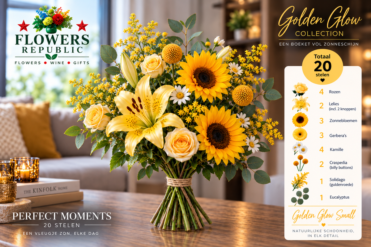 Golden glow Velvet Collectie | Kunstbloemen | Small, Medium, Large, Excellence XL
