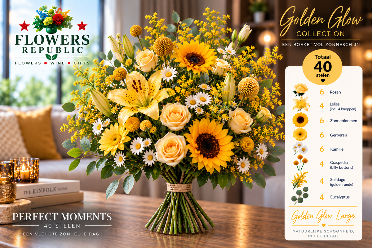 Golden glow Velvet Collectie | Kunstbloemen | Small, Medium, Large, Excellence XL