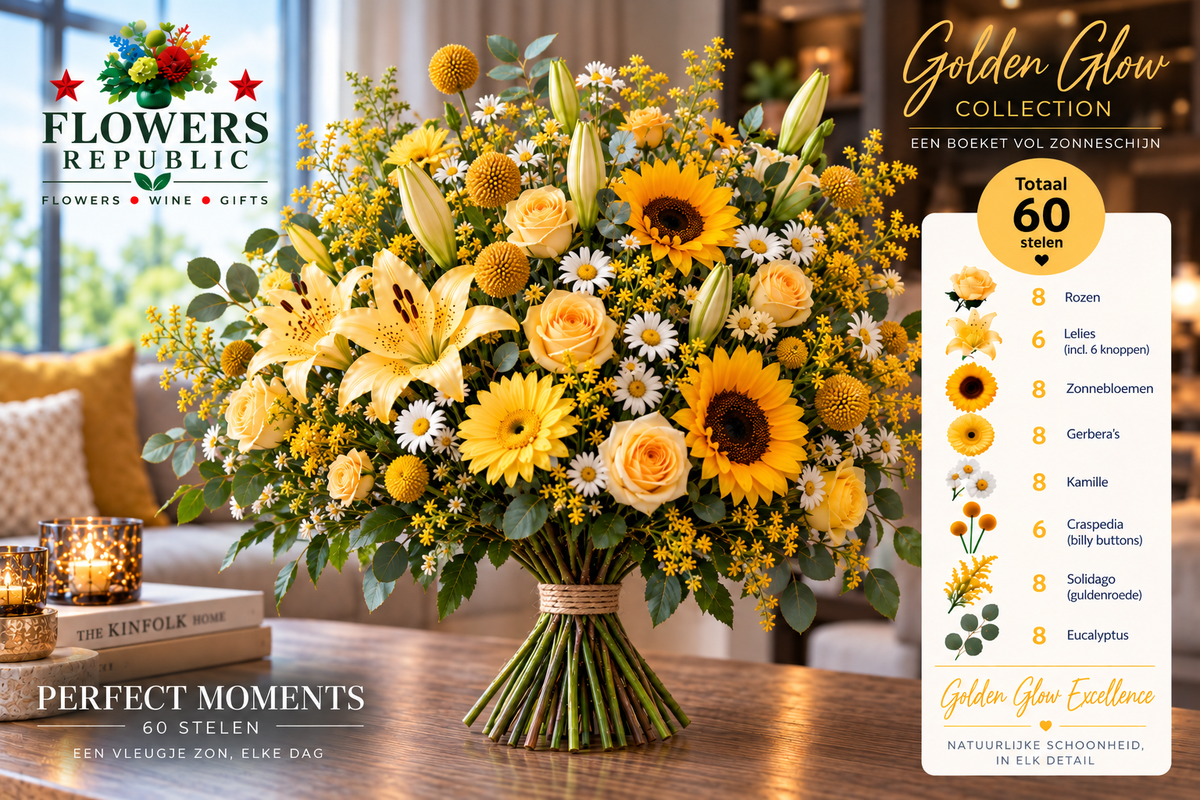 Golden glow Velvet Collectie | Kunstbloemen | Small, Medium, Large, Excellence XL