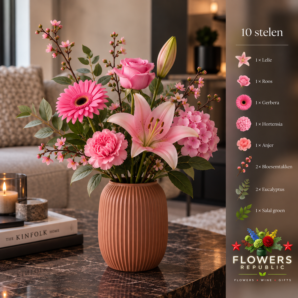 Pink Velvet Collectie | Kunstbloemen | Small, Medium, Large, Excellence XL