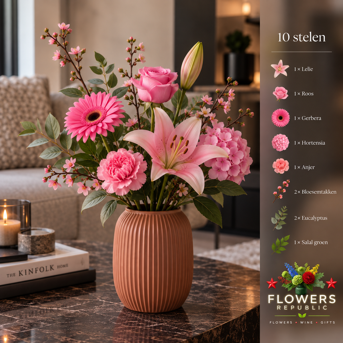 Pink Velvet Collectie | Kunstbloemen | Small, Medium, Large, Excellence XL