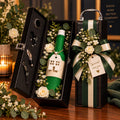 Signature Wine Gift – Emerald Green | Wijncadeau in luxe wijnkist met Bloemen (kunst)