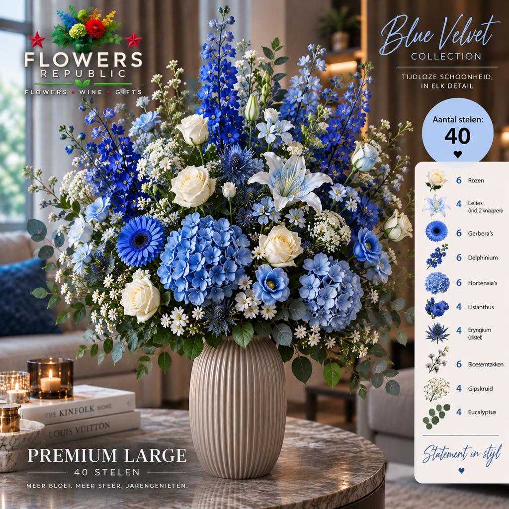 Blue Velvet Collectie | Kunstbloemen | Small, Medium, Large, Excellence XL