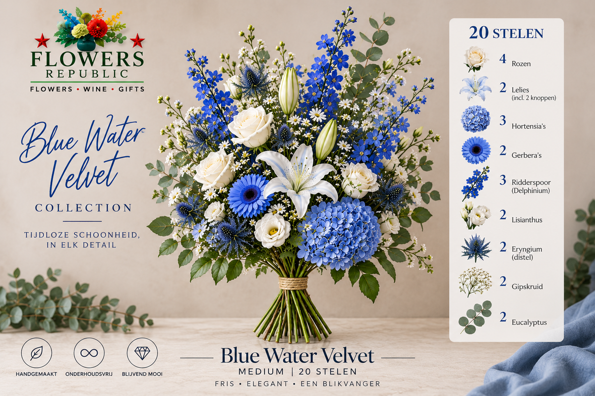 Blue Water Velvet Kollektion | Kunstblumen | Small, Medium, Large, Excellence XL