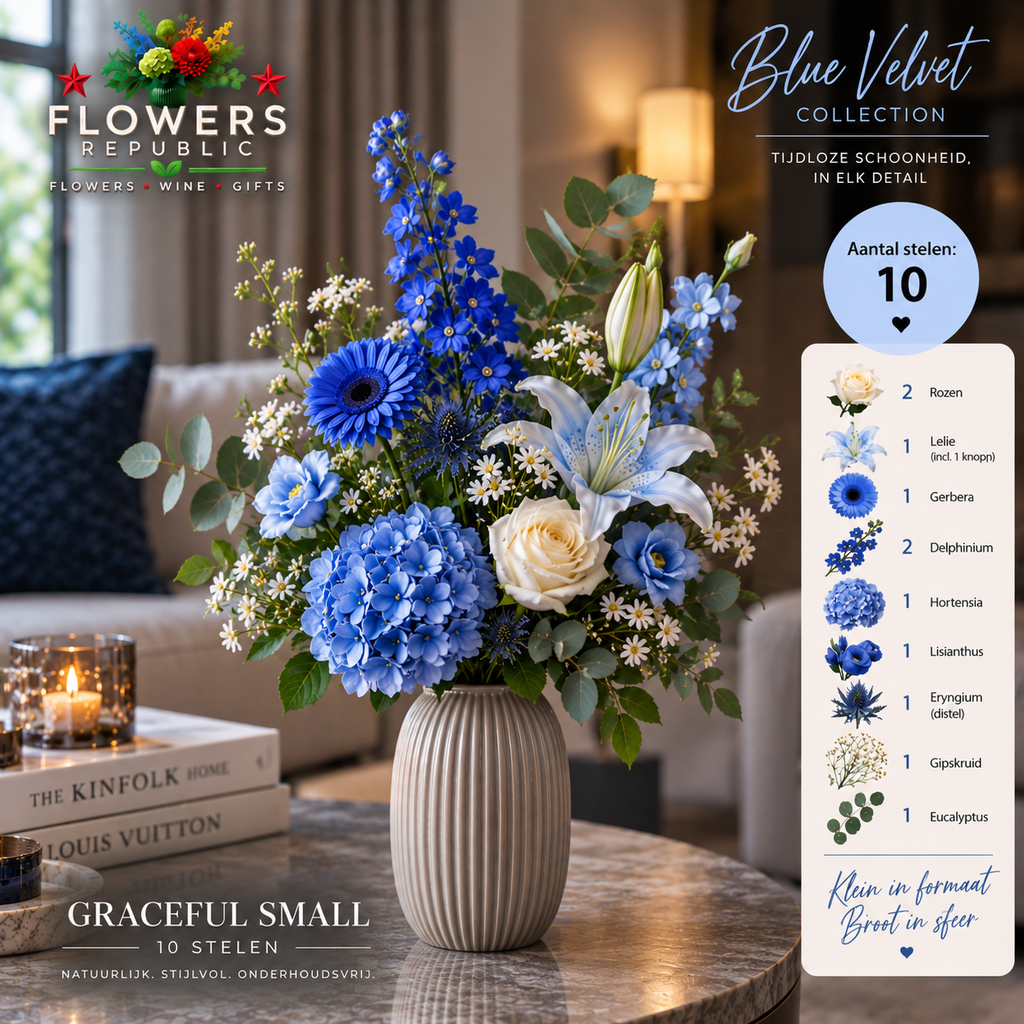 Blue Velvet Collectie | Kunstbloemen | Small, Medium, Large, Excellence XL